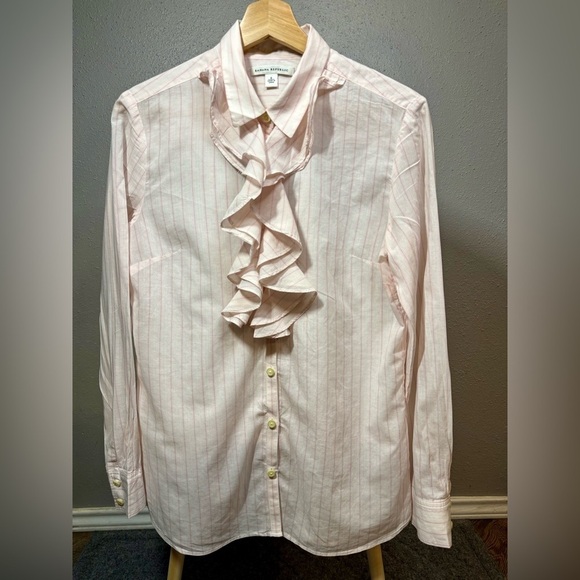 Banana Republic Pink Stripe Riley Button Up Ruffle Shirt - Picture 2 of 10